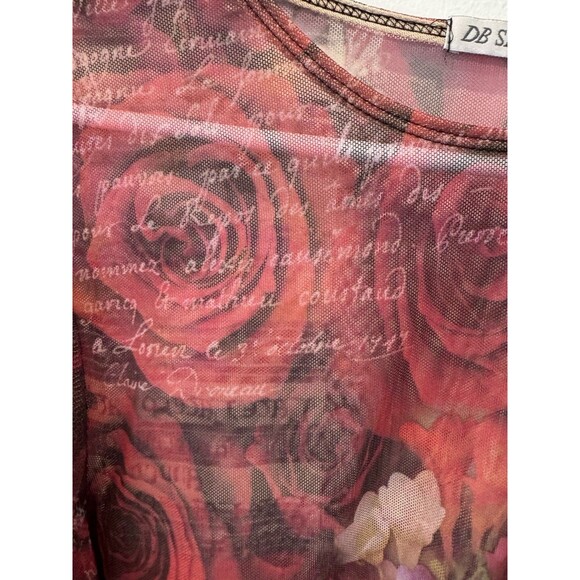 Db Sport Y2k 90s Sheer Mesh long sleeve Floral Graphic Print Shirt Size M - Picture 3 of 10